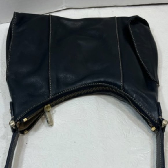 VTG Liz Claiborne Black Soft Leather Stitched Mini HOBO Handbag 10.5"x 8" - Picture 4 of 11